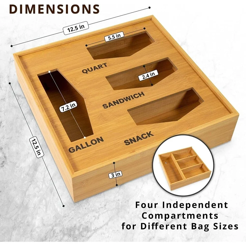 Ziplock Bag Organizer and Sandwich Bag Organizer for Kitchen Drawer - Bamboo Org